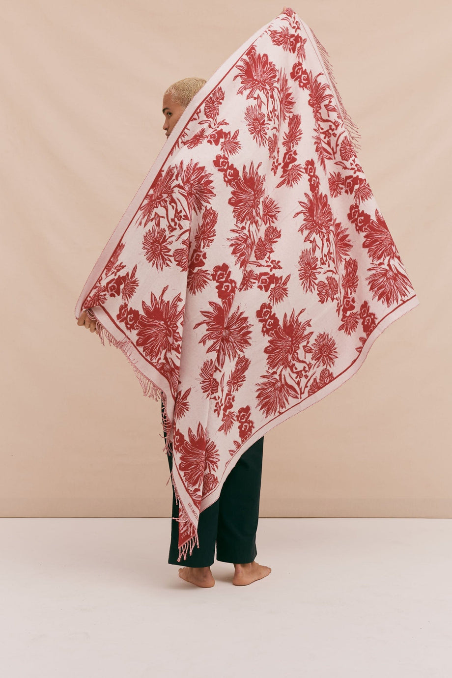 The Most Fancy Italian Wool Blanket Cactus Flower Print Red/Pink/Cream