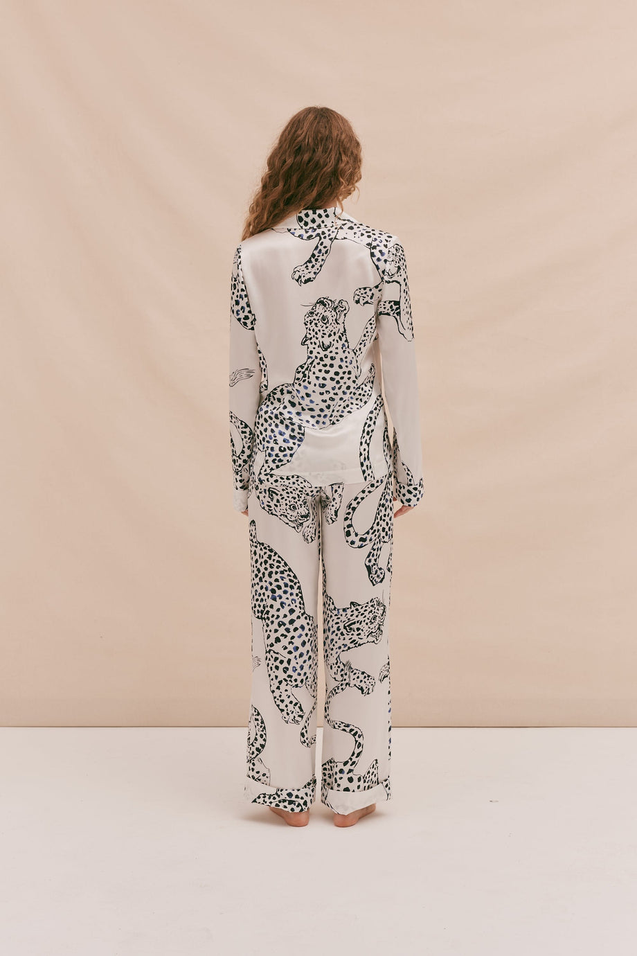 Silk Long Pyjama Set The Jag Print Cream