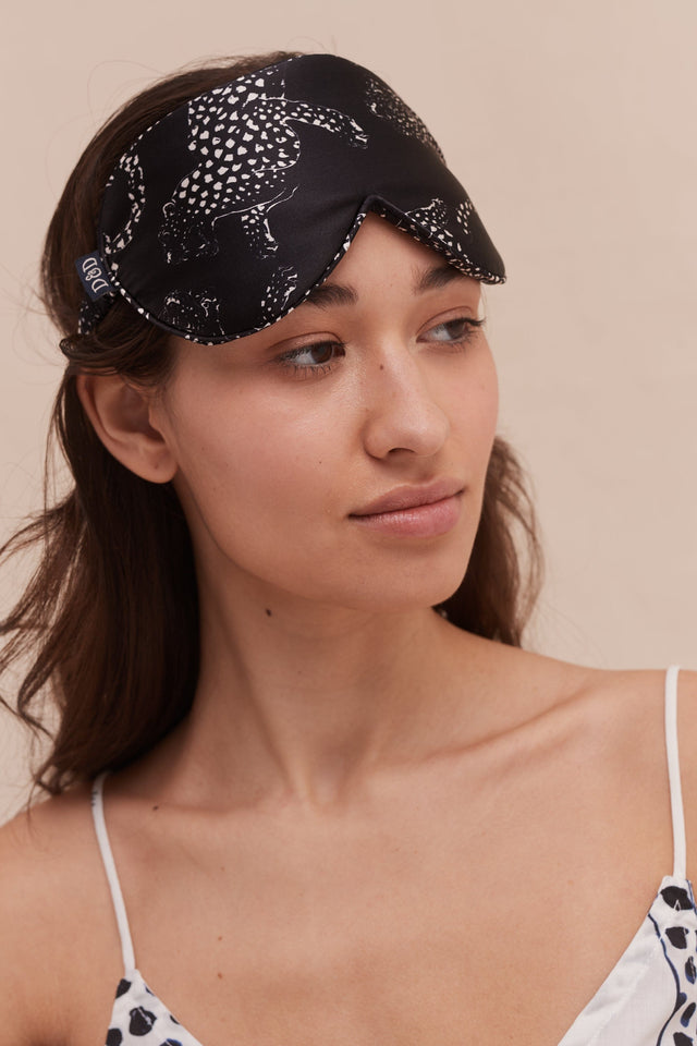 Silk Eye Mask Jag Print Navy