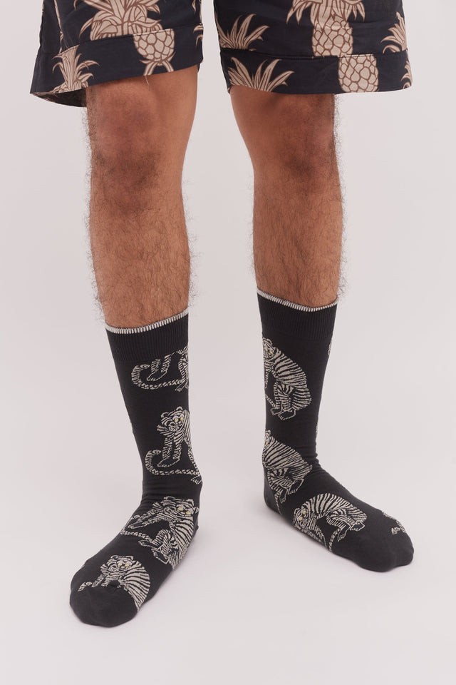 Men’s Socks Sansindo Tiger Print Black/Cream