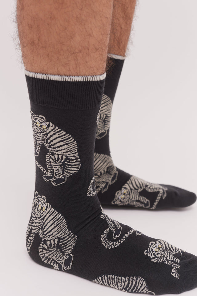 Men’s Socks Sansindo Tiger Print Black/Cream