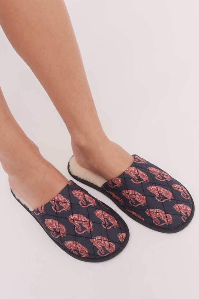Women's Slippers Sansindo Tiger Print Navy/Pink