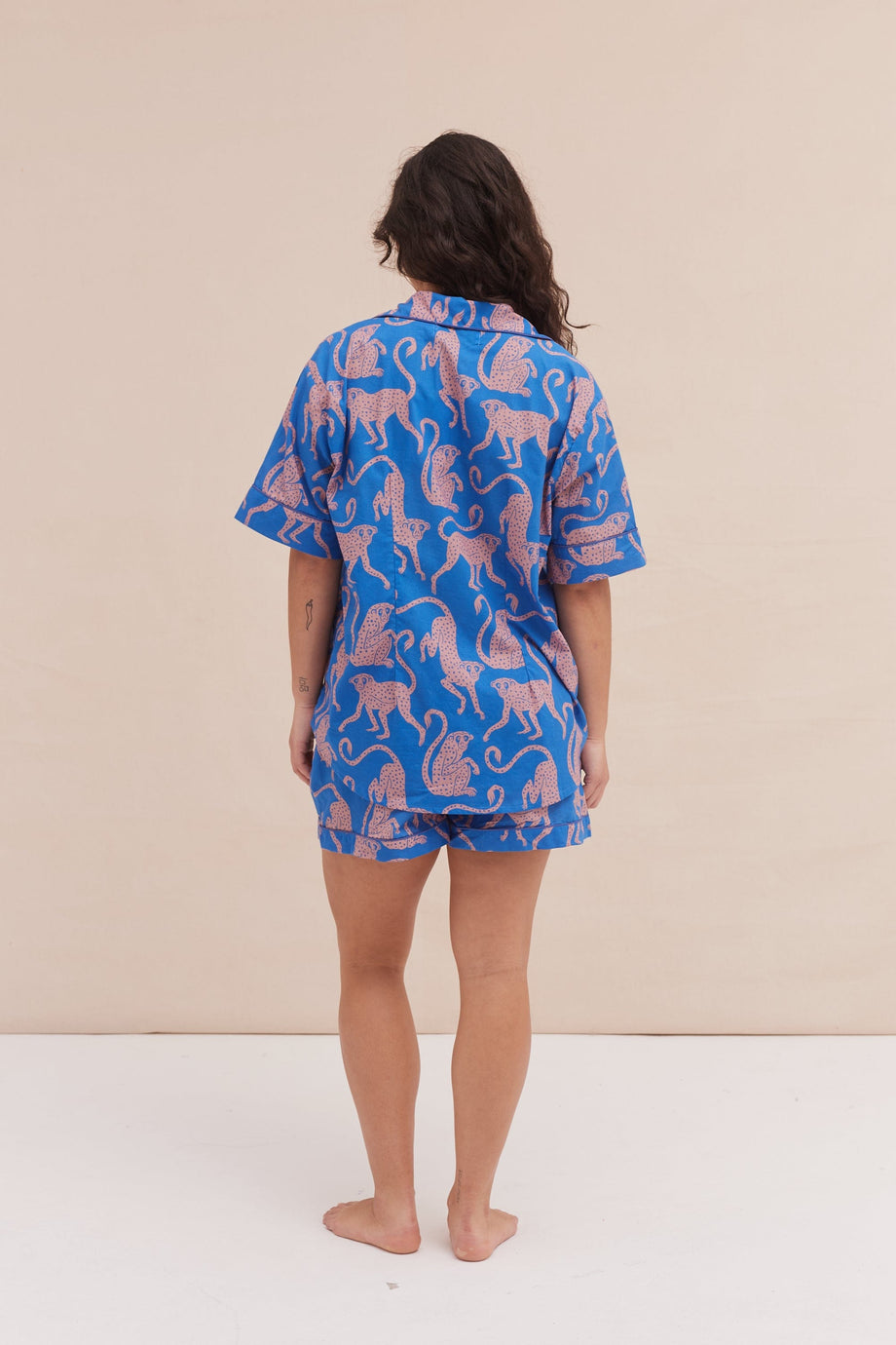 Short Pyjama Set Chango Print Blue/Pink