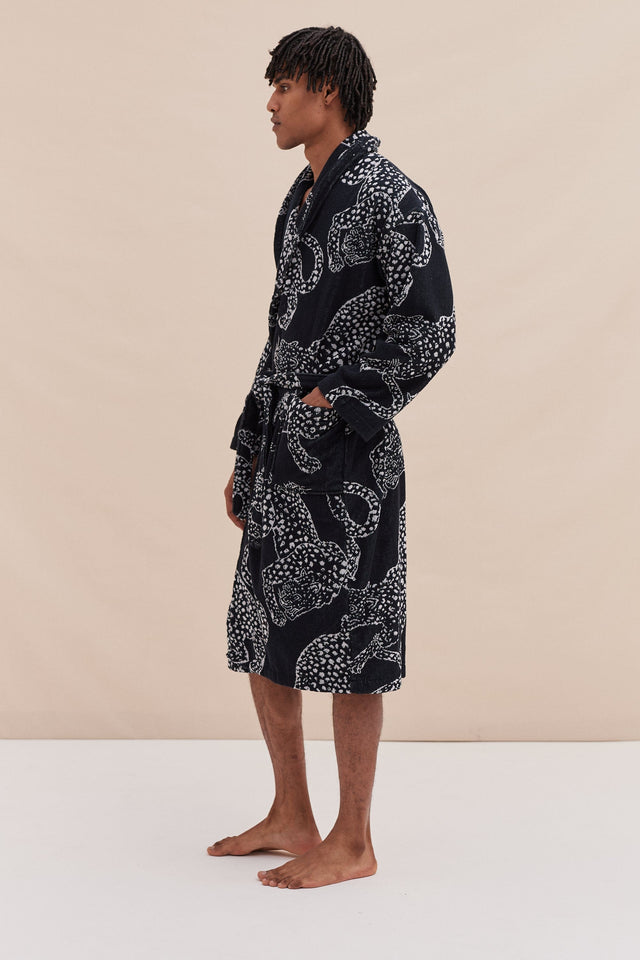 Unisex Towel Robe Jag Print Black