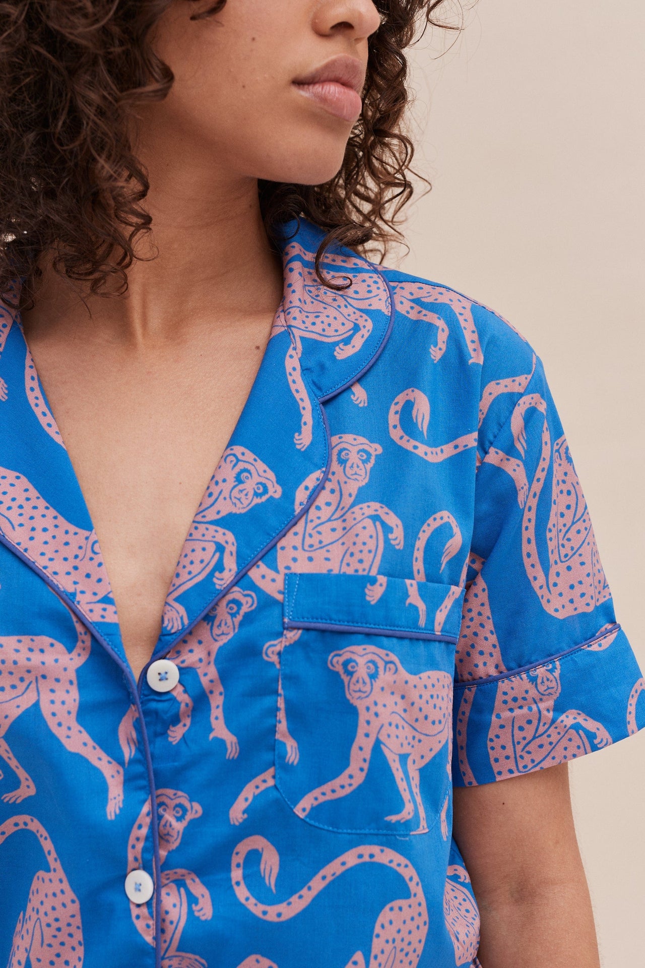 Short Pyjama Set Chango Print Blue/Pink