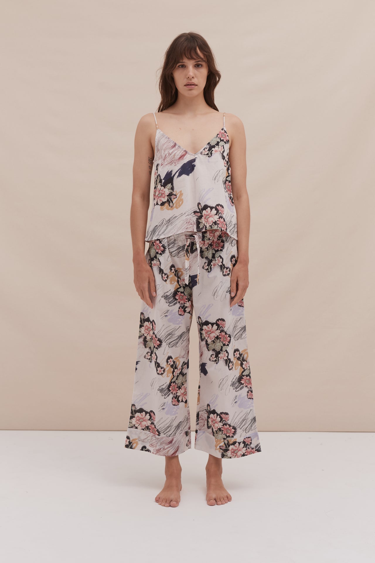 Cami Top and Wide Leg Trouser Set Love Print Chalk