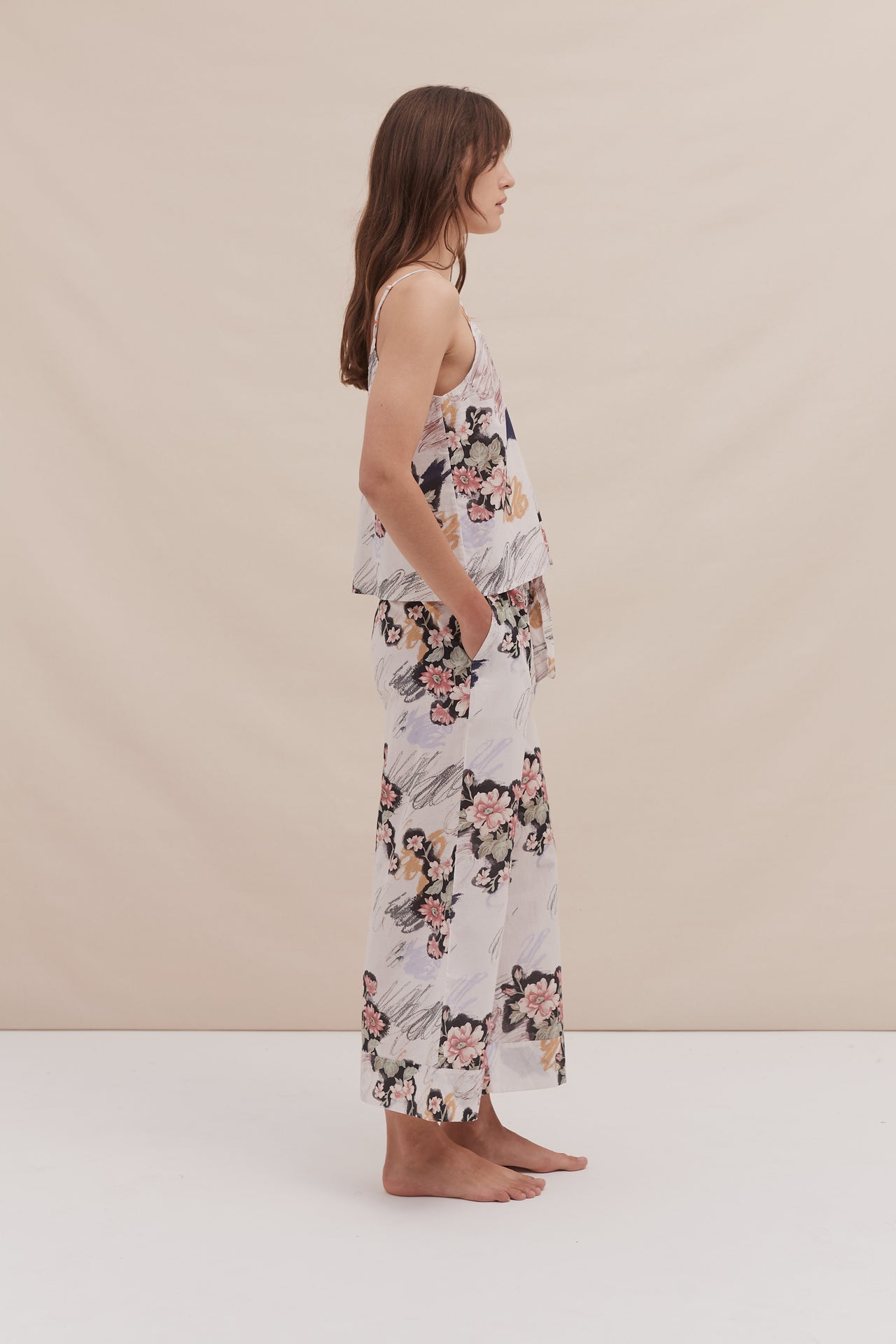 Cami Top and Wide Leg Trouser Set Love Print Chalk