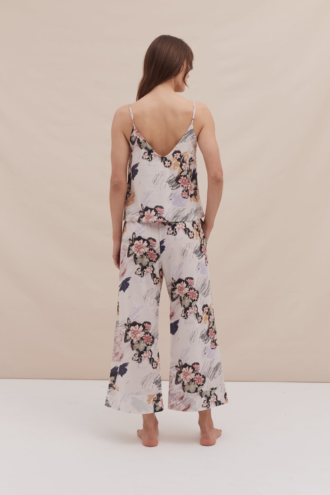 Cami Top and Wide Leg Trouser Set Love Print Chalk