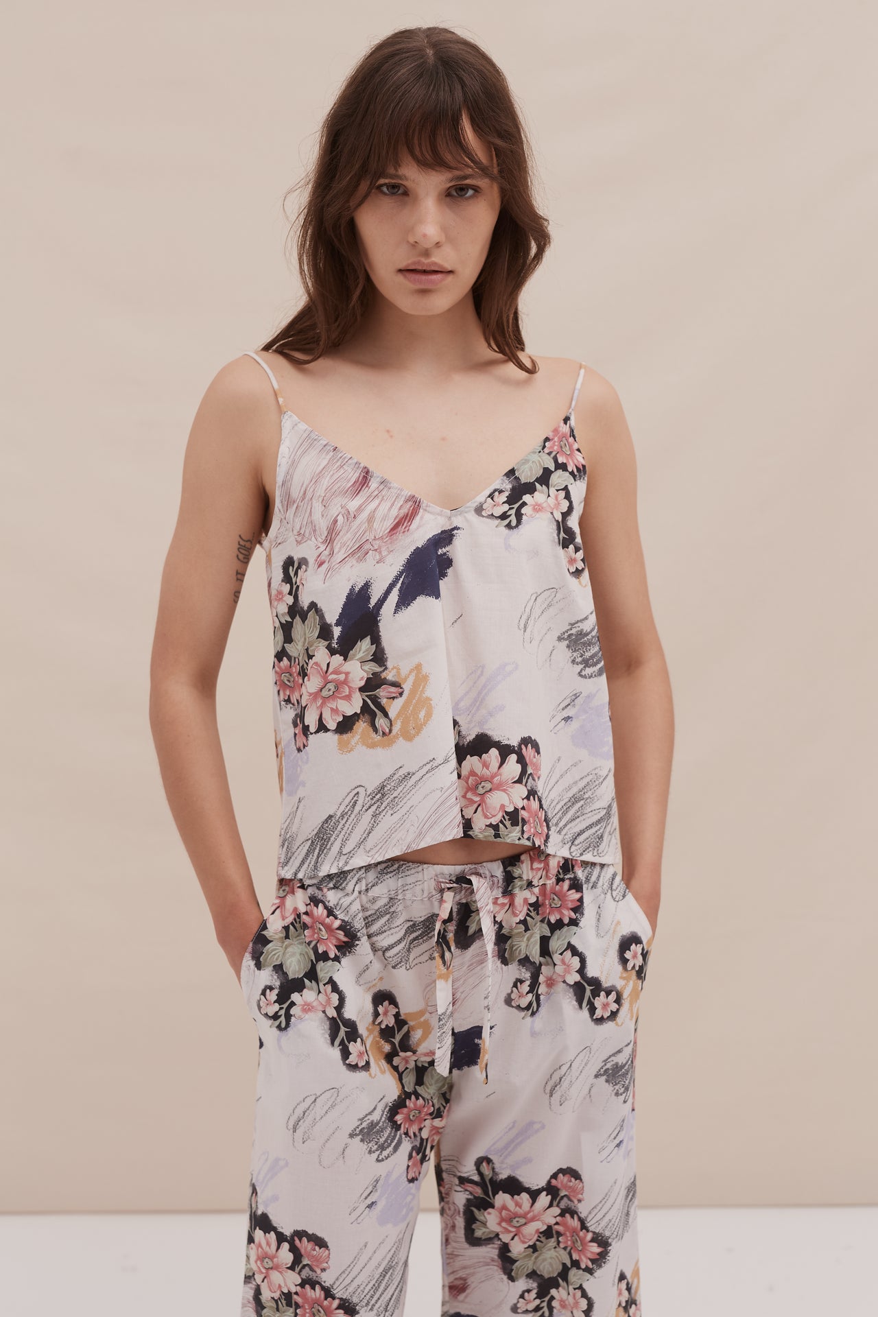 Cami Top and Wide Leg Trouser Set Love Print Chalk