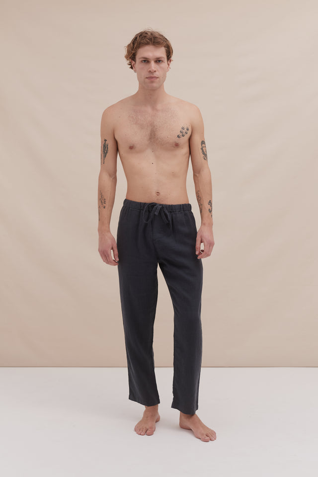 Men's Tapered Pyjama Trousers Petrol Linen