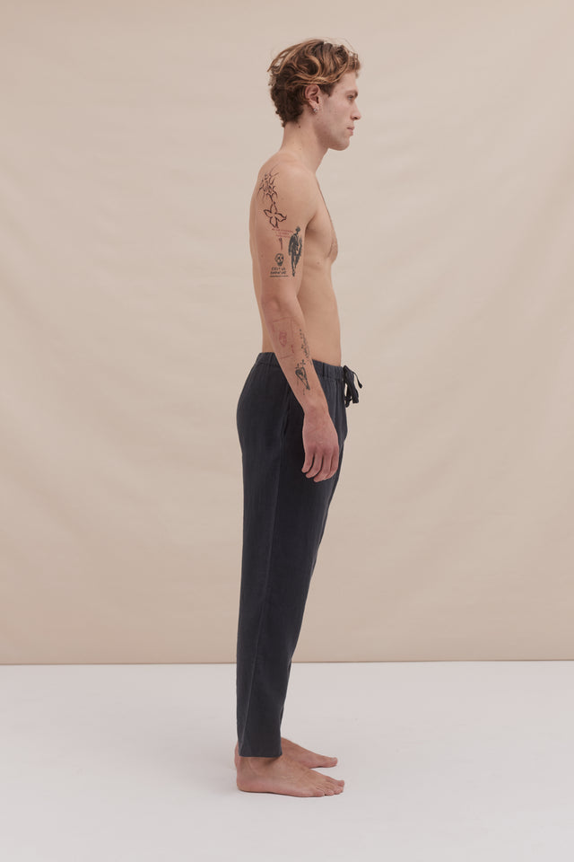 Men's Tapered Pyjama Trousers Petrol Linen