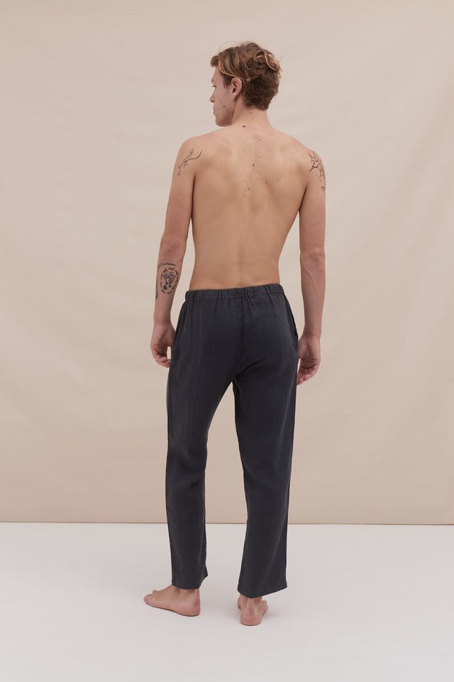 Men's Tapered Pyjama Trousers Petrol Linen