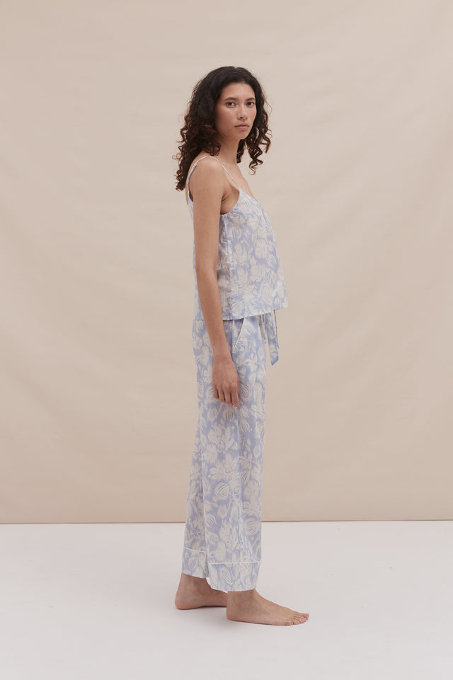 Cami Top and Wide Leg Trouser Set Alma Fig Print Blue