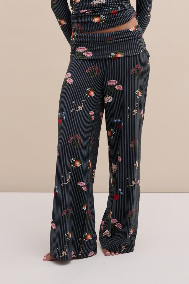 Lyocell Jersey Fold Over Trousers Primavera Pinstripe Navy