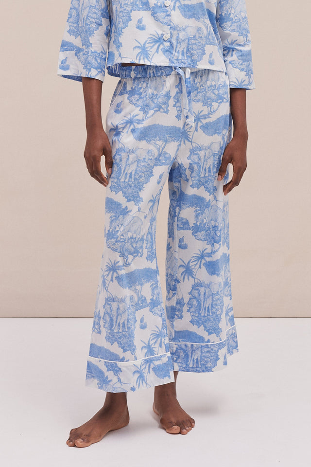 Wide Leg Pyjama Trousers Loxodonta Print Blue