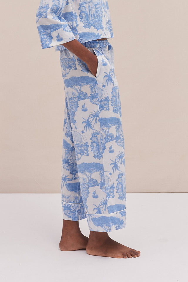 Wide Leg Pyjama Trousers Loxodonta Print Blue