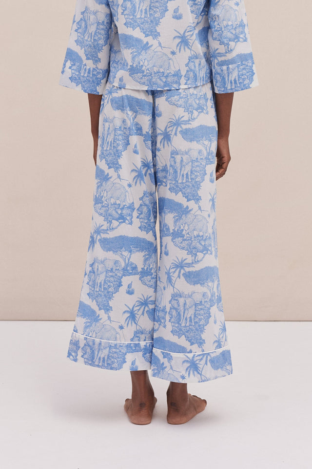Wide Leg Pyjama Trousers Loxodonta Print Blue