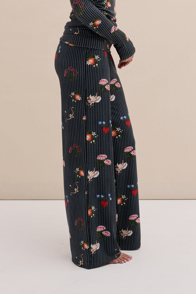 Lyocell Jersey Fold Over Trousers Primavera Pinstripe Navy
