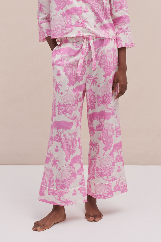 Wide Leg Pyjama Trousers Loxodonta Print Pink