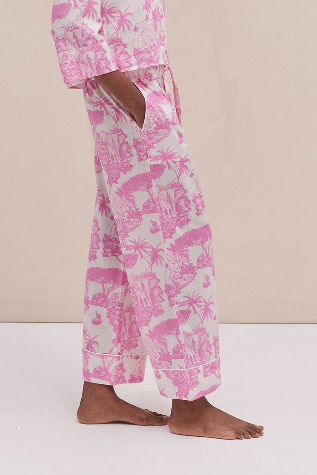 Wide Leg Pyjama Trousers Loxodonta Print Pink