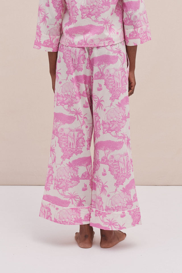 Wide Leg Pyjama Trousers Loxodonta Print Pink