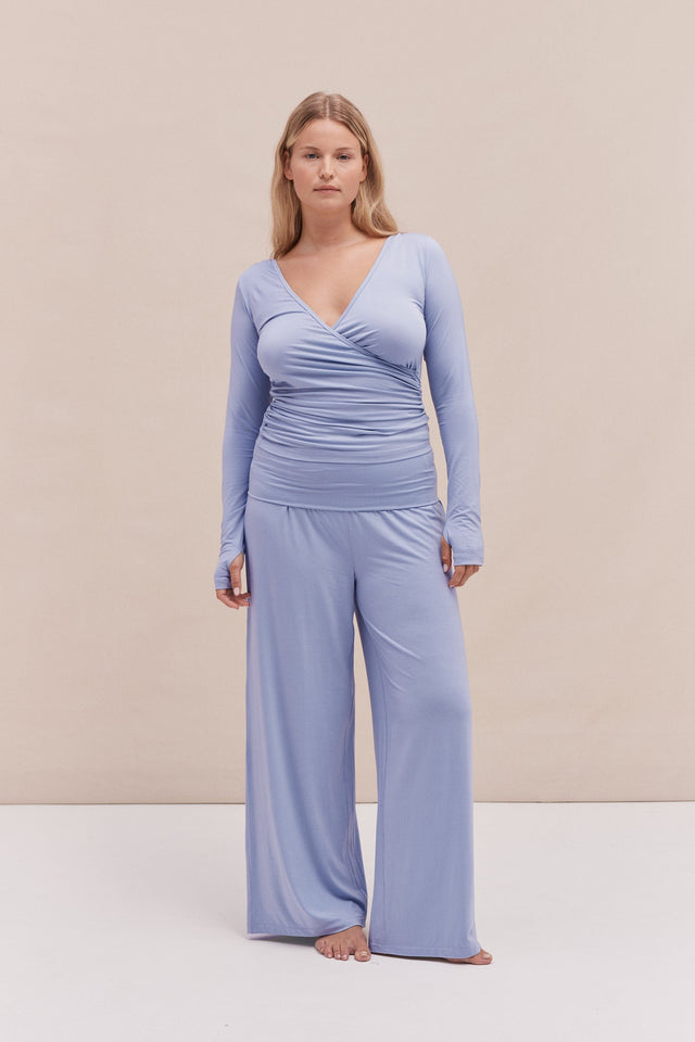 Lyocell Jersey Wrap Top & Fold Over Trousers Set Blue