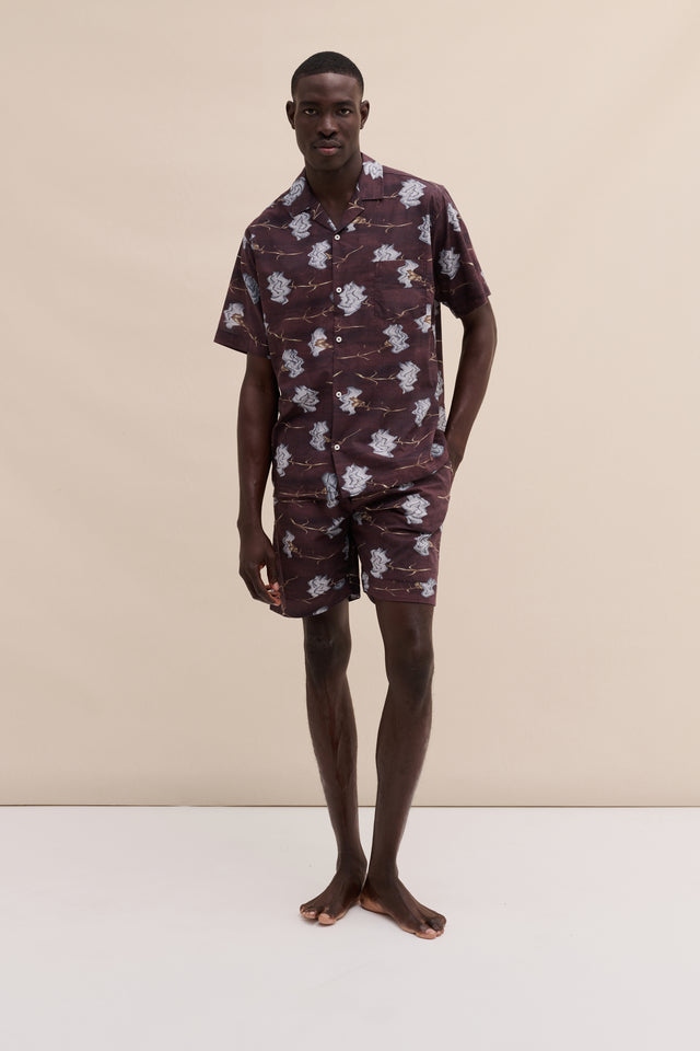 Men’s Cuban Pyjama Set Carnations Brown/Blue