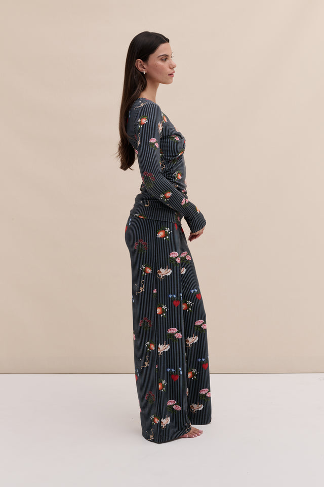 Lyocell Jersey Twist Top & Fold Over Trousers Set Primavera Pinstripe Navy