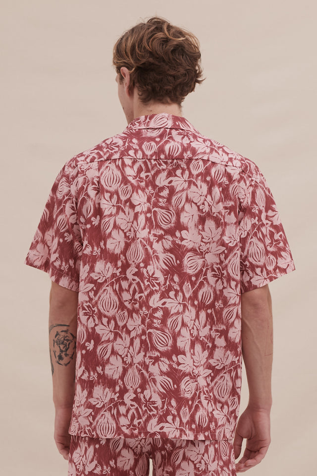 Men’s Cuban Pyjama Shirt Alma Fig Print Red/Pink