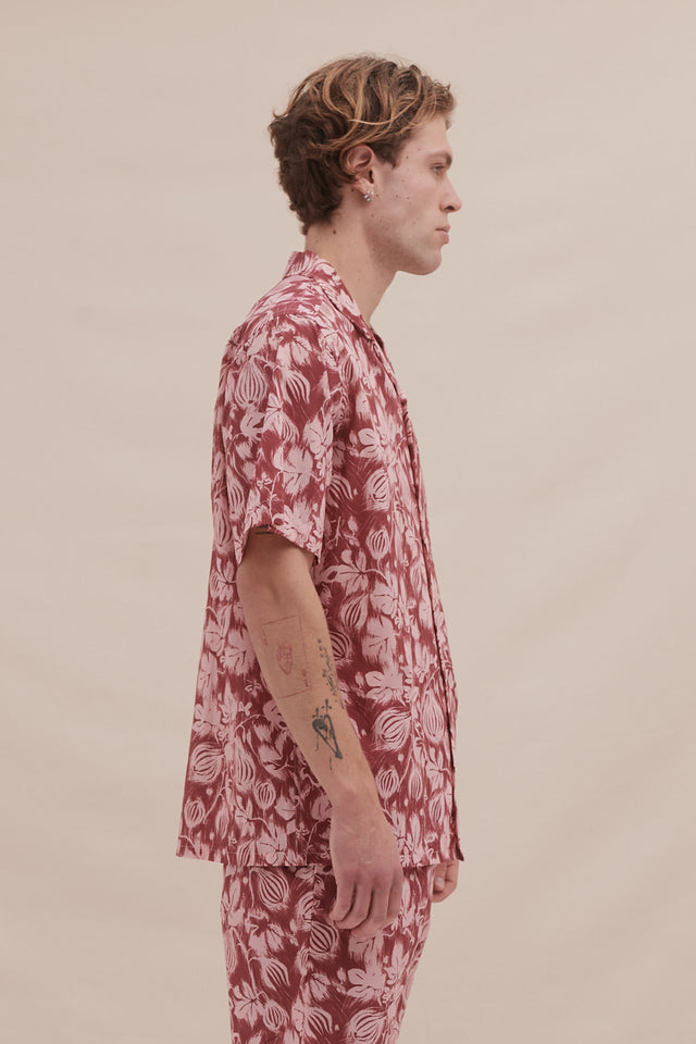 Men’s Cuban Pyjama Shirt Alma Fig Print Red/Pink