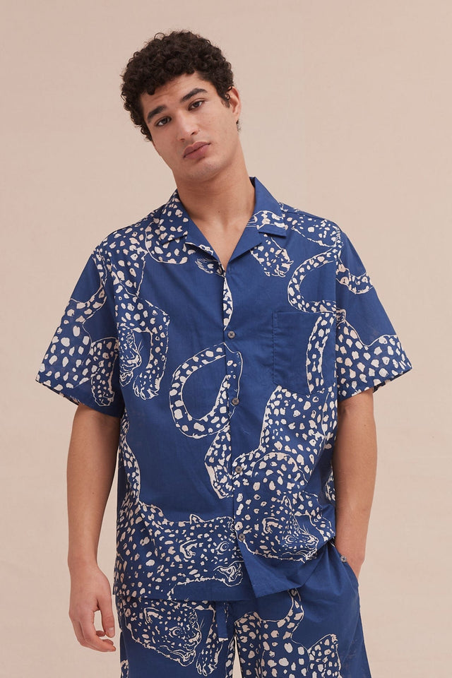 Men’s Cuban Pyjama Shirt The Jag Print Blue