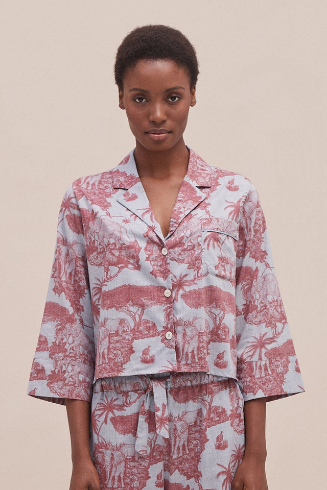 Boxy Shirt Loxodonta Print Chambray/Red