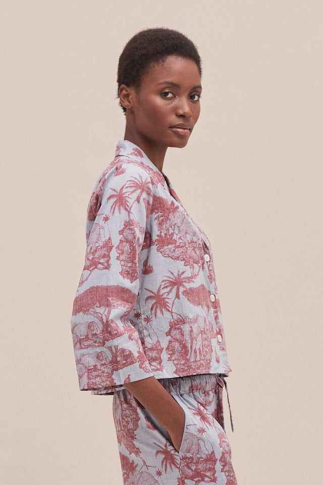Boxy Shirt Loxodonta Print Chambray/Red