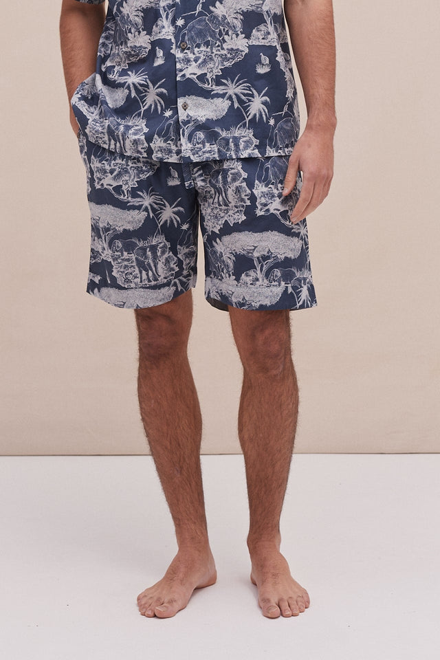 Men’s Pyjama Shorts Loxodonta Print Navy