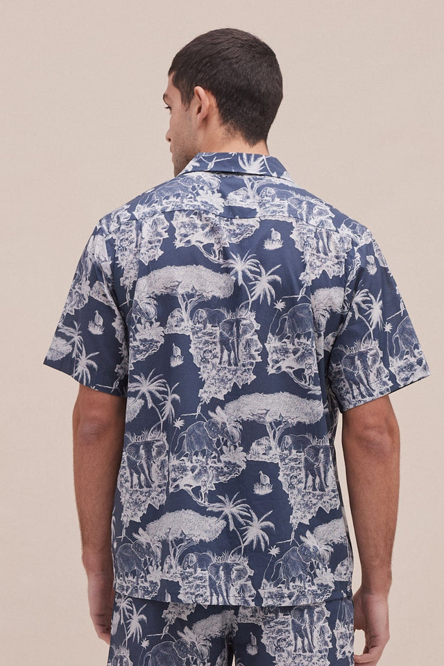 Men’s Cuban Pyjama Shirt Loxodonta Print Navy