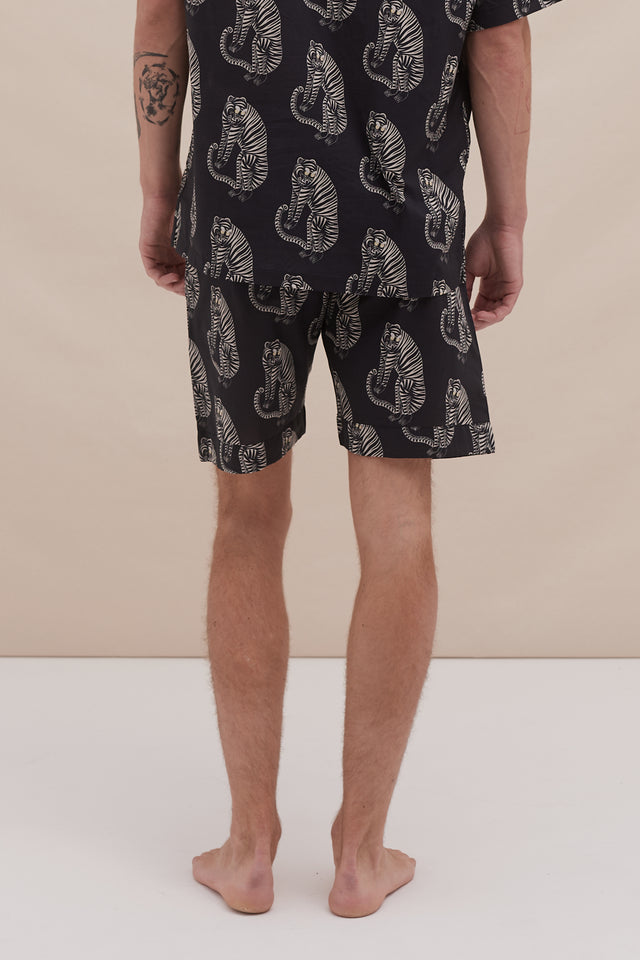 Men’s Pyjama Shorts Sansindo Tiger Print Black/Cream