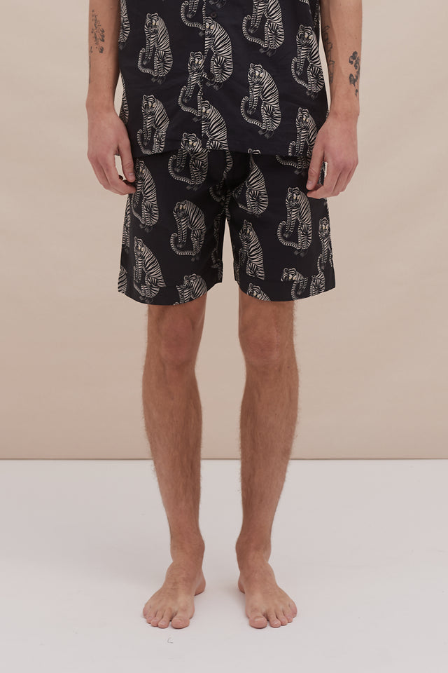Men’s Pyjama Shorts Sansindo Tiger Print Black/Cream