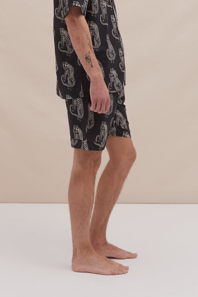 Men’s Pyjama Shorts Sansindo Tiger Print Black/Cream