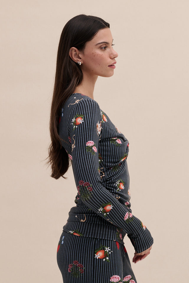 Lyocell Jersey Twist Top Primavera Pinstripe Navy