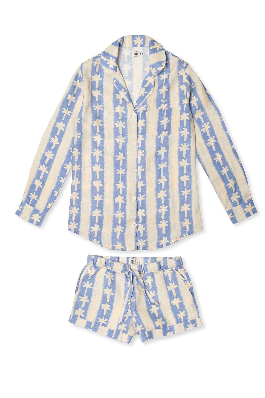 Signature Pyjama Set Palm Stripe Print Cream/Blue Linen