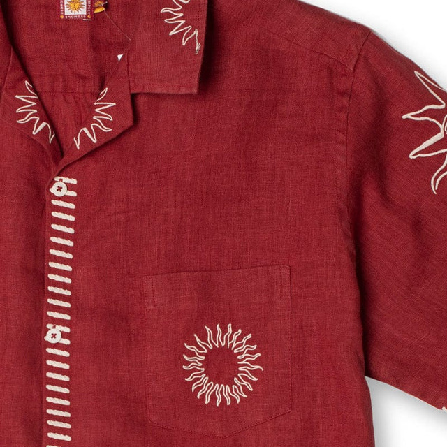 Men’s Cuban Pyjama Set Helios Sundried Tomato Embroidery Linen