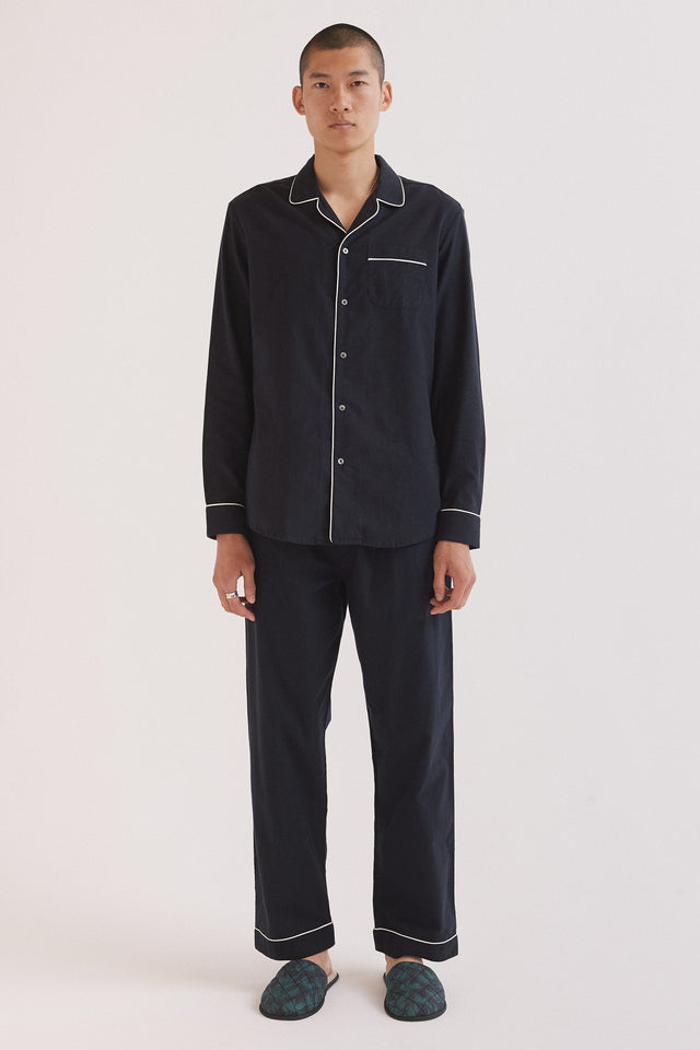 Men's Long Pyjama Set Brushed Cotton Navy