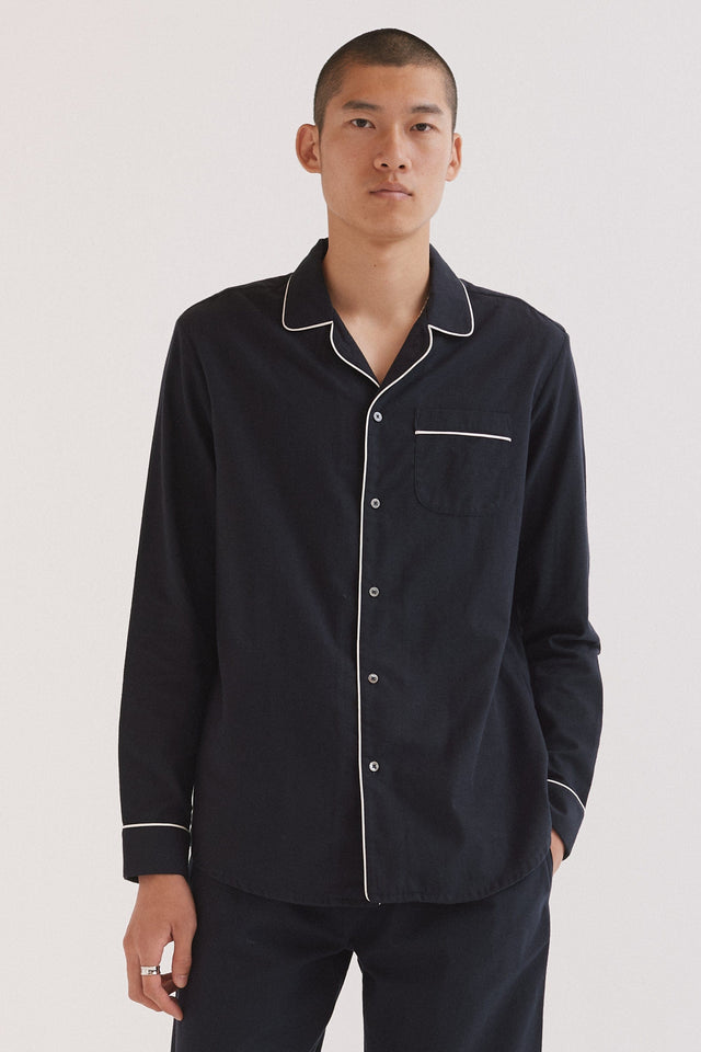 Men's Long Pyjama Set Brushed Cotton Navy