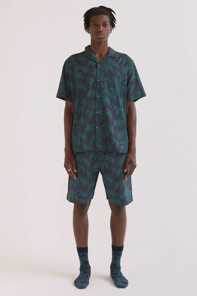 Men’s Cuban Pyjama Set Byron Tropical Print Navy/Green