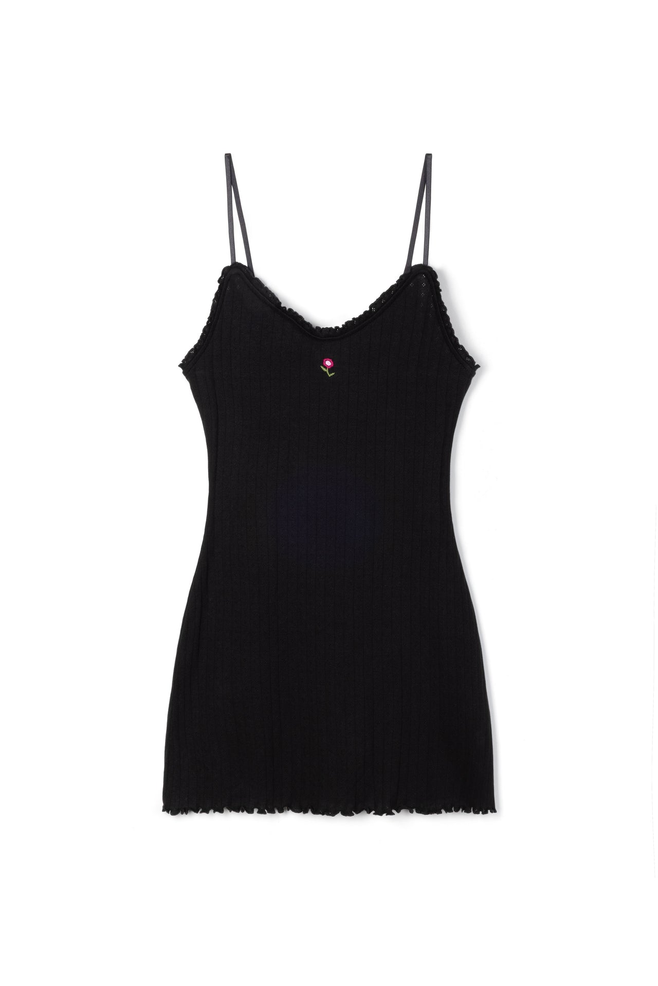Pointelle Short Slip Nightie Black