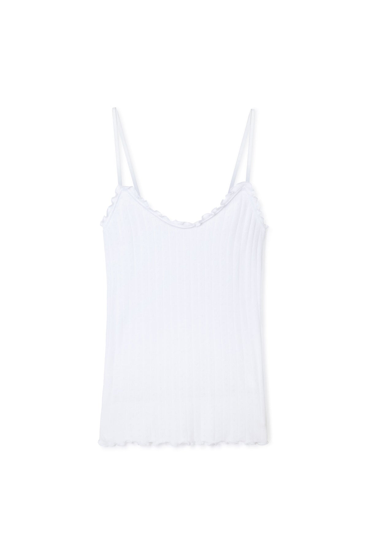 Pointelle Soft V Tank Top White