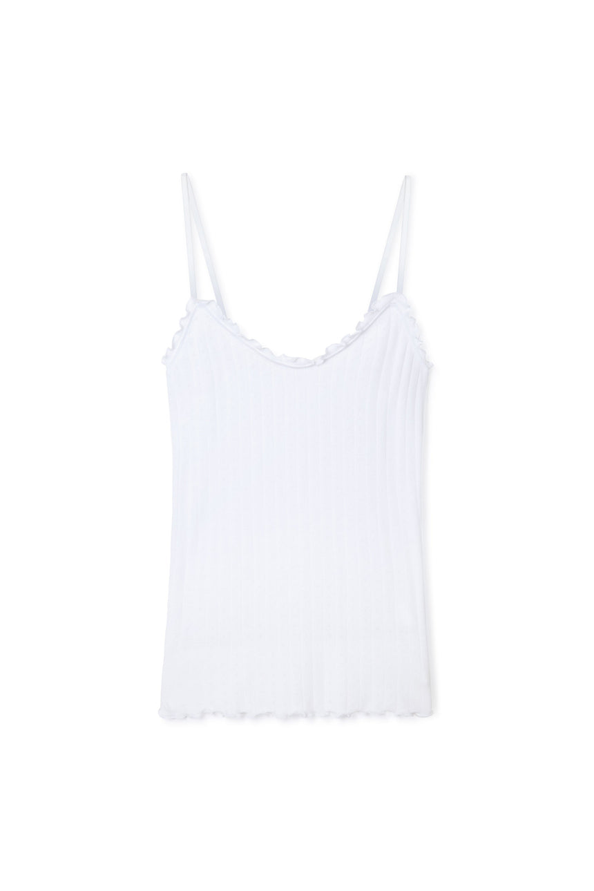 Pointelle Soft V Tank Top White