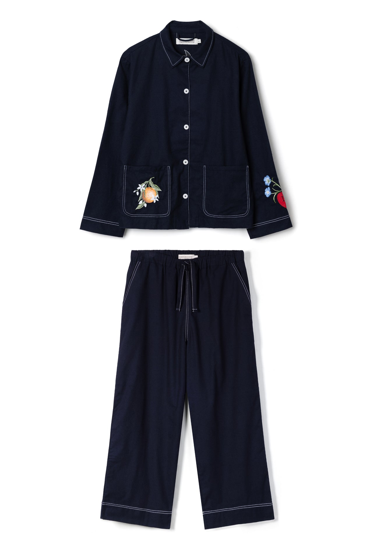 Pocket Set Brushed Cotton Embroidery Navy