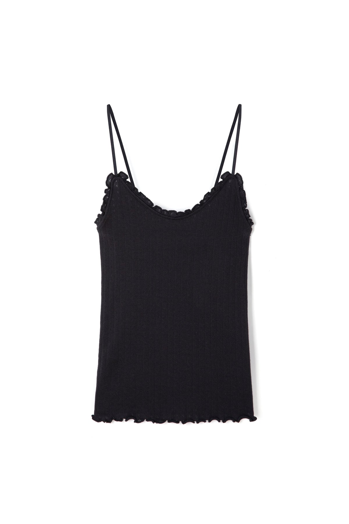 Pointelle Soft V Tank Top Black