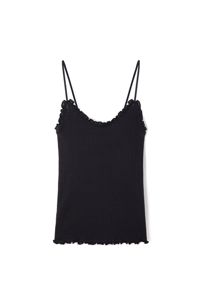 Pointelle Soft V Tank Top Black
